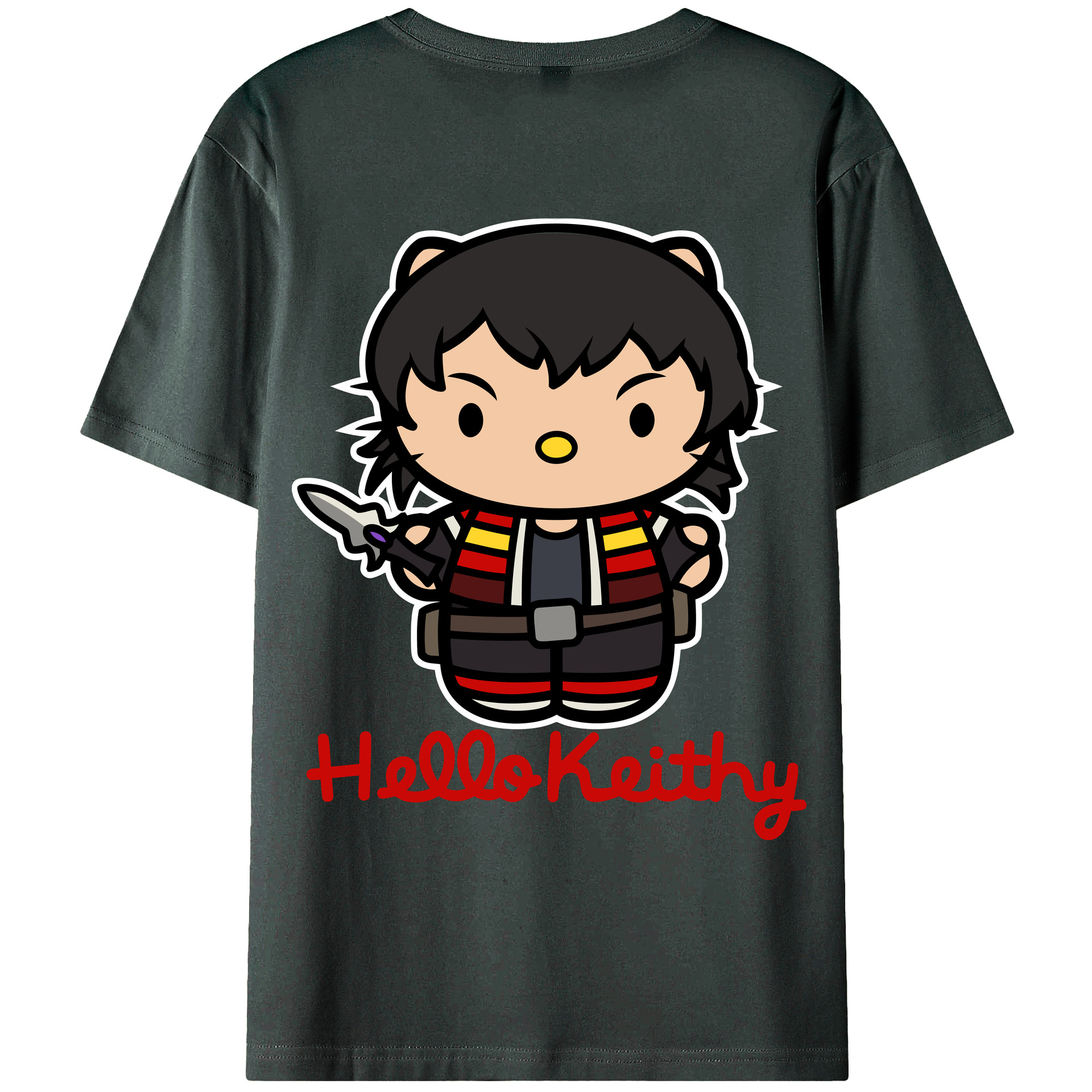 （画像用） Hello Kitty ハローキティ 綿100％ メンズ半袖Tシャツ（バックプリント） 通気性